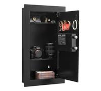 VEVOR Caja Fuerte Mural con Contraseña y Llave, Carcasa Empotrada de Acero Laminado en Frío Q235 con Estantes Ajustables e Iluminación LED, para Dinero, Joyas y Pasaporte, 102 x 370 x 630 mm, Negro