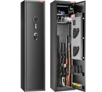VEVOR Caja Fuerte para 5 Rifles con Huella Dactilar y Cerradura Digital, Caja Fuerte de Armas con Casillero de Almacenamiento Incorporado y Estante Extraíble para Pistola y Pistola Larga en el Hogar