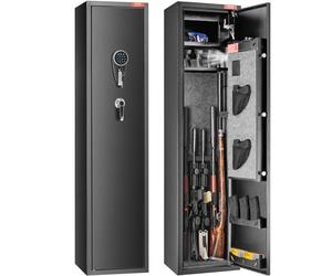 VEVOR Caja Fuerte para 7-8 Rifles con Teclado Digital y Cerradura, Caja Fuerte de Arma con Casillero de Almacenamiento Incorporado y Estante Extraíble para Pistola y Pistola Larga en el Hogar
