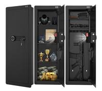 VEVOR Caja Fuerte para Armas de Pared de 4 Niveles con Teclado y Lector de Huellas Dactilares, 3 Estantes Extraíbles y 6 Llaveros, de Acero Laminado en Frío Q235 con Luz LED, 1050 x 338 x 82 mm