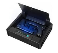 VEVOR Caja Fuerte para Pistolas de Acero, con 3 Formas de Acceso por Huella Dactilares, Contraseña y Llave, Caja Fuerte para Armas con Iluminación, Capacidad de 2 Pistolas y 2 Cargadores, Negro