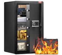 VEVOR Caja Fuerte de 113,27 L con Una Puerta, Cerradura con Llave, Contraseña y huella dactilar Bolsa Ignífuga, Estante para Llaves, Luz LED y 2 Divisores para Dinero, Documentos, Joyas, Negro
