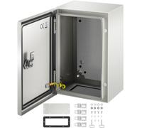 VEVOR Caja NEMA de Acero al Carbono 30 x 20 x 15 cm Caja de Gabinete Eléctrico NEMA 4X IP66 a Prueba de Agua y Polvo Caja de Conexiones Eléctricas para Interiores y Exteriores con Placa de Montaje