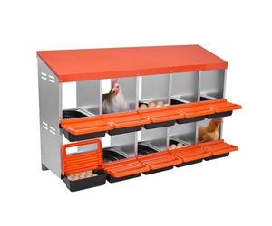 VEVOR Caja Nido para Gallinas 10 Compartimentos, 1320 x 525 x 790 mm, Ponederos para Gallinas de Metal con Nidos Inclinados, Plataforma de Descanso Apto para Diferentes Razas de Patos