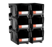 VEVOR Cajas Apilables, 377 x 215 x 180 mm, Cajas de Almacenamiento con Apertura Frontal, para Organizar y Guardar Piezas Pequeñas, Suministros de Oficina y Otros Accesorios, Color Negro, 6 uds