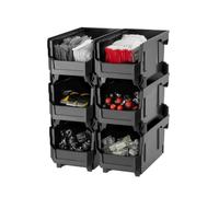 VEVOR Cajas Apilables, 377 x 215 x 180 mm, Cajas de Almacenamiento con Apertura Frontal, para Organizar y Guardar Piezas Pequeñas, Suministros de Oficina y Otros Accesorios, Color Negro, 6 uds