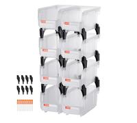 VEVOR Cajas Apilables de Almacenamiento, 276 x 140 x 130 mm, para Organizar y Almacenar, con Frente Abierto, para Armario, Garaje, Piezas Pequeñas, Suministros de Oficina, Transparentes, 8 uds