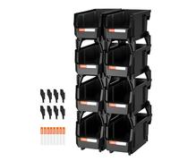 VEVOR Cajas Apilables de Almacenamiento, 276 x 140 x 130 mm, Transparentes, Plástico PP Resistente, para Organizar y Guardar Piezas Pequeñas, Material de Oficina y Otros Accesorios, Negro, 8 uds