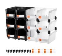 VEVOR Cajas Apilables de Almacenamiento Abiertas, 377 x 215 x 180 mm, para Organizar y Guardar Piezas Pequeñas, Material de Oficina y Otros Accesorios, en Negro y Transparente, Paquete de 12