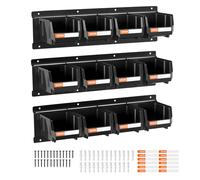 VEVOR Cajas Apilables de Pared, 137 x 105 x 75 mm, 3 Rieles Metálicos, Cajas de Almacenamiento Visibles para Tornillos, Tuercas, Pernos y Clavos, para Taller, Oficinas, Garaje, Color Negro, 12 uds