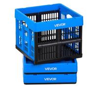 VEVOR Cajas de Almacenaje Plegables de Plástico 25 L, 3 Unidades, Contenedores de Almacenaje sin Tapa, con Asas, Soporta 10 kg, Ahorra Espacio para Organización Camping Coche Hogar, Color Azul y Negro