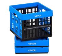 VEVOR Cajas de Almacenaje Plegables de Plástico 25 L, 3 Unidades, Contenedores de Almacenaje sin Tapa, con Asas, Soporta 10 kg, Ahorra Espacio para Organización Camping Coche Hogar, Color Azul y Negro