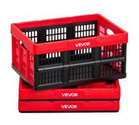 VEVOR Cajas de Almacenaje Plegables de Plástico 32 L, 3 Unidades, Contenedores de Almacenaje sin Tapa, con Asas, Ahorra Espacio, Soporta 12 kg para Camping Organización Coche Hogar, Color Rojo y Negro