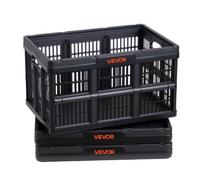 VEVOR Cajas de Almacenaje Plegables de Plástico 45 L, 3 Unidades, Contenedores de Almacenaje con Asas, sin Tapa, Soporta hasta 15 kg, Ahorra Espacio para Hogar Organización Camping Coche, Color Negro