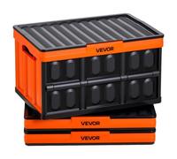 VEVOR Cajas de Almacenaje Plegables de Plástico 45 L, 3 Unidades, Contenedores de Almacenaje con Asas, Tapa Apilable, Soporta 20 kg, Ahorra Espacio para Coche Camping Organización Hogar, Naranja Negro