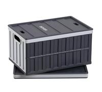 VEVOR Cajas de Almacenaje Plegables de Plástico 65 L, 2 Unidades, Contenedores de Almacenaje con Asas, Tapa Apilable, Ahorra Espacio, Soporta 38 kg para Hogar Coche Camping Organización, Gris Oscuro