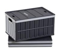 VEVOR Cajas de Almacenaje Plegables de Plástico 65 L, 3 Unidades, Contenedores de Almacenaje con Tapa Apilable, Asas, Ahorra Espacio, Soporta 38 kg para Camping Organización Hogar Coche, Gris Oscuro