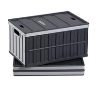 VEVOR Cajas de Almacenaje Plegables de Plástico 65 L, 3 Unidades, Contenedores de Almacenaje con Tapa Apilable, Asas, Ahorra Espacio, Soporta 38 kg para Camping Organización Hogar Coche, Gris Oscuro