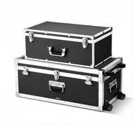 VEVOR Cajas de Transporte y Almacenamiento 2 Piezas, Pequeña de 600 x 350 x 240 mm, Grande de 763 x 392 x 312 mm con Ruedas, Caja de Madera con Cerradura Asas de Metal, para Viajes Equipo, Color Negro