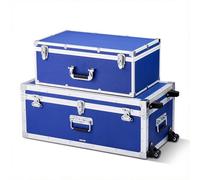 VEVOR Cajas de Transporte y Almacenamiento, Juego de 2 Piezas, Grande 763 x 392 x 312 mm con Ruedas, Pequeña 600 x 350 x 240 mm, Caja de Madera con Asas Metálicas Cerradura, para Viajes Equipo, Azul