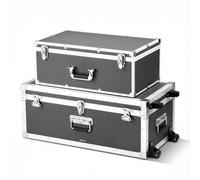VEVOR Cajas de Transporte y Almacenamiento, Juego de 2 Piezas, Grande 763 x 392 x 312 mm, Pequeña 600 x 350 x 240 mm, Caja de Madera con Cerradura Asas de Metal Ruedas, para Viajes Equipo, Color Gris