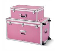 VEVOR Cajas de Transporte y Almacenamiento Juego de 2 Piezas, Grande 816 x 452 x 460 mm con Ruedas, Pequeña 600 x 350 x 242 mm, Maletín de Madera con Asas Metálicas Cerradura, para Viajes Equipo, Rosa