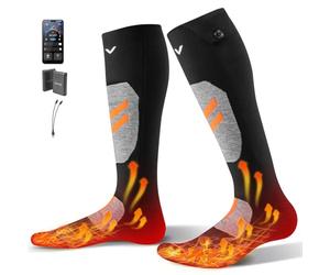 VEVOR Calcetines Calefactables, Talla XL, Batería 5000 mAh, Recargables, con 4 Niveles de Calor y Control por Aplicación, Calentadores de Pies de 40 a 70 °C para Exteriores, Esquí, Pesca, Unisex
