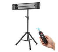 VEVOR Calefactor Infrarrojo Exterior 2500 W Estufa con Trípode para Terraza | para Patios, Balcones y Espacios al Aire Libre, con 3 Modos de Calefacción, Pantalla, Mando a Distancia y Tubos de Carbono
