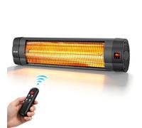 VEVOR Calefactor Infrarrojo Exterior 2500 W Estufa Eléctrica de Pared | para Patios y Balcones, con 3 Niveles de Calor, Temporizador de 24 Horas, Pantalla, Mando a Distancia y Tubos de Carbono