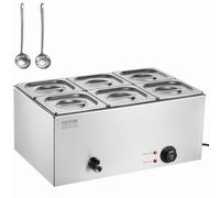 VEVOR Calentador Alimentos Eléctrico 6 Sartenes 13,5 L 1200 W 540 x 360 x 250 mm