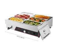 VEVOR Calentador de Alimento, con 6 Recipientes de 1/3 de Tamaño y Cable de Alimentación, de Acero Inoxidable, 1500 W, por Baño María, para Restaurantes, Fiestas y Buffets, 690 x 570 x 220 mm