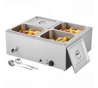 VEVOR Calentador de Alimentos 1500 W, Eléctrico, Acero Inoxidable, con Vapor y Tapa, a 4 Bandejas de Calentamiento Rápido, a Buffet de Encimera, Baño María con Cucharones para Sopa y Perforados