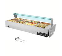 VEVOR Calentador de Alimentos 1700 W, Eléctrico, Acero Inoxidable, con Vapor y Tapa de Cristal, 12 Sartenes, para Buffet de Encimera, Baño María con Cucharones para Sopa y Perforados, 30-85 ℃