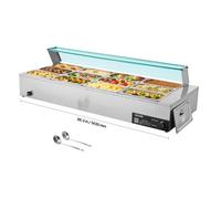 VEVOR Calentador de alimentos comercial de 12 sartenes, mesa de vapor eléctrica de 12 x 5 qt con cubierta de vidrio, 1700 W, encimera de acero inoxidable, control de temperatura de 86-185 °F para cate
