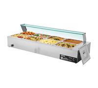 VEVOR Calentador de Alimentos 1700 W, Eléctrico, de Acero Inoxidable, con Vapor y Tapa de Cristal, para 8 Sartenes, Baño María con Cucharones para Sopa y Perforados, 1430 x 570 x 385 mm, 30-85 ℃