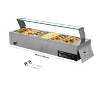 VEVOR Calentador de Alimentos 6 Bandejas de 1/3 de Tamaño con Tapa de Cristal