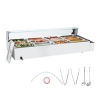 VEVOR Calentador de alimentos comercial de 12 sartenes, mesa de vapor eléctrica de 12 x 5 qt con cubierta de vidrio, 1700 W, encimera de acero inoxidable, control de temperatura de 86-185 °F para cate