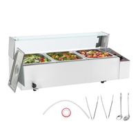 VEVOR Calentador de Alimentos Eléctrico de Acero Inoxidable de 1500 W con Vapor y Cubierta de Vidrio, 3 Bandejas para Buffet de Encimera, Baño María con Cucharones, para Catering, Restaurantes