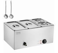 VEVOR Calentador de Alimentos Comercial de 4 Sartenes, 15,5 L, 1200 W, Encimera de Acero Inoxidable, con Control de Temperatura de 86 a 185 °F para Catering y Restaurantes, Plata, 540 x 360 x 250 mm