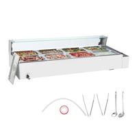 VEVOR Calentador de alimentos comercial de 8 sartenes, mesa de vapor eléctrica de 8 x 8 qt con cubierta de vidrio, 1700 W, encimera de acero inoxidable, control de temperatura de 86-185 °F para cateri