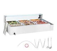 VEVOR Calentador de Alimentos Eléctrico de Acero Inoxidable 1500 W con Vapor y Cubierta Vidrio, 9 Bandejas, con Cucharones para Sopa y Perforados, a Restaurantes y Fiestas, 1100 x 570 x 385 mm
