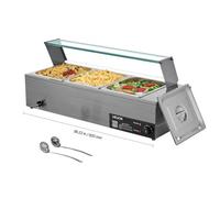 VEVOR Calentador de Alimentos de 3 Bandejas 1500 W con Tapa de Cristal Plata
