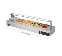 VEVOR Calentador de Alimentos Eléctrica, con Tapa de Vidrio y 5 Recipientes, 1,5 kW, de Acero Inoxidable, con Baño María, para Restaurantes, Fiestas y Bufés, 30-85 ℃, 1450 x 365 x 335 mm, Plata