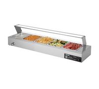 VEVOR Calentador de Alimentos Eléctrica, con Tapa de Vidrio y 5 Recipientes, 1,5 kW, de Acero Inoxidable, con Baño María, para Restaurantes, Fiestas y Bufés, 30-85 ℃, 1450 x 365 x 335 mm, Plata