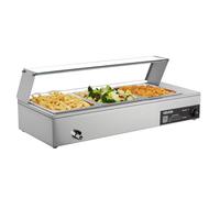 VEVOR Calentador de Alimentos, Tapa de Vidrio y 3 Recipientes,1,5 kW, Acero Inoxidable, Baño María, Estación de Calentamiento de Alimentos para Restaurantes, Fiestas y Buffets, 920 x 365 x 335 mm