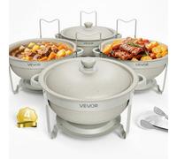 VEVOR Calentador de Comida 5,68 L con Revestimiento de Maifanita, 4 Piezas | Para Banquetes, Fiestas, Bodas y Eventos, Redondos, Sirve Alimentos Calientes o Fríos, con Soporte para Combustible, Pinzas