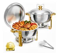 VEVOR Calentador de Comida para Bufé 5,68 L, de Acero Inoxidable, 2 Piezas | Para Banquetes, Fiestas, Bodas y Eventos, Redondo, Apilable, Servicio de Catering, con Soporte para Combustible y Pinzas