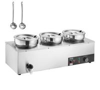 VEVOR Calentador de Sopa Eléctrico 3 x 7,4 cuartos Calentador de Alimentos Comercial 1200 W Temperatura Ajustable 30-85 °C con Protección contra Quemaduras en Seco y Botón de Reinicio para Buffet