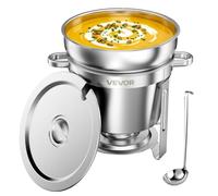 VEVOR Calentador de Sopa para Bufé 10,4 L, de Acero Inoxidable, con Tapa | Para Banquetes, Fiestas, Bodas, Eventos, Servicio de Catering, Resistente y Duradero, con Cucharón y Soporte para Combustible