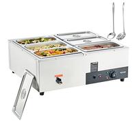 VEVOR Calentador Eléctrico Comercial de Alimentos para Buffet 6x8 Qt Recipiente Calentador de Comida para Evento Exterior 1500 W Baño María Eléctrico de Acero Inoxidable para Jardín Fiesta Barbacoa